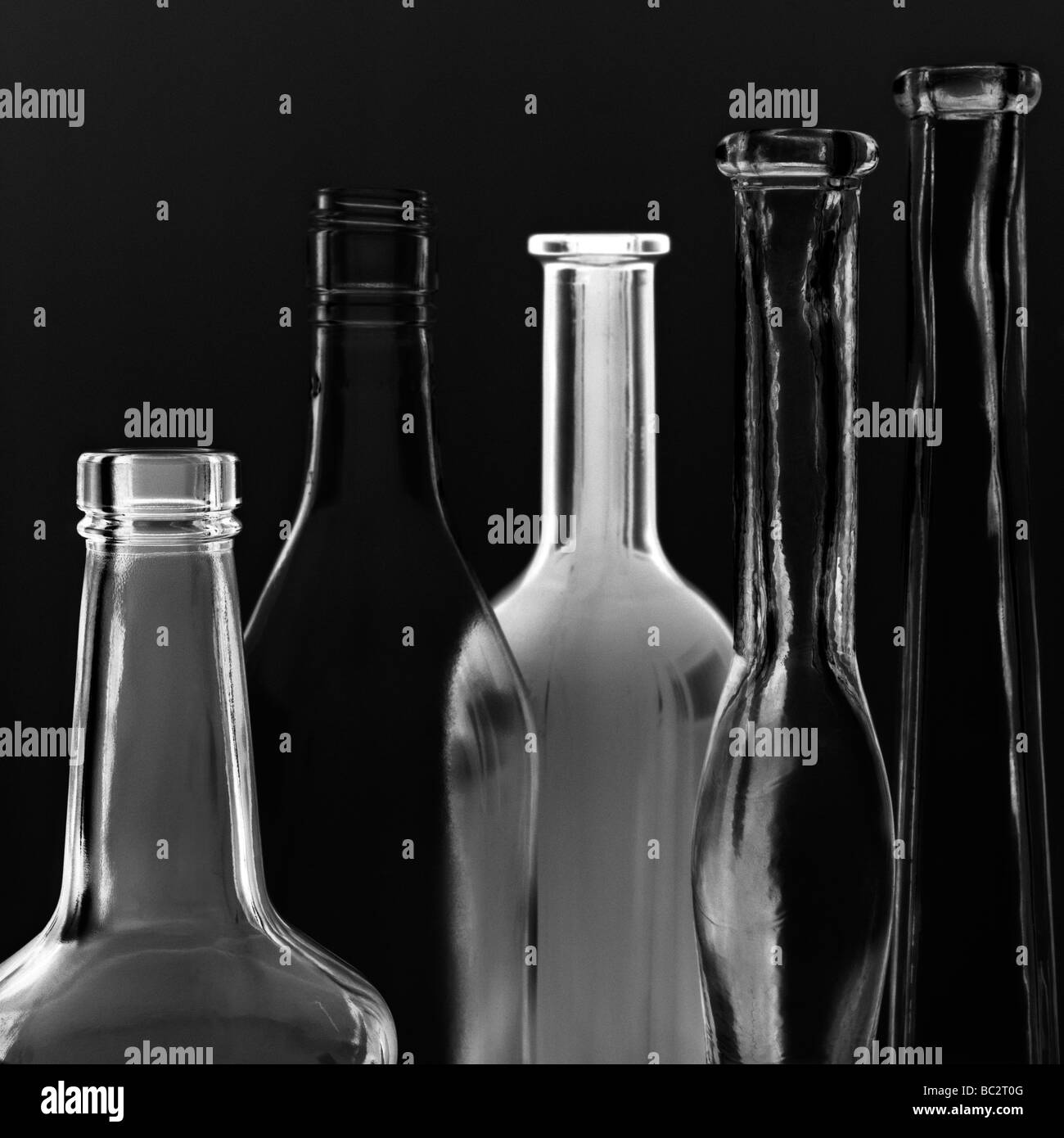 Clear glass bottles in blackandwhite Stock Photo Alamy