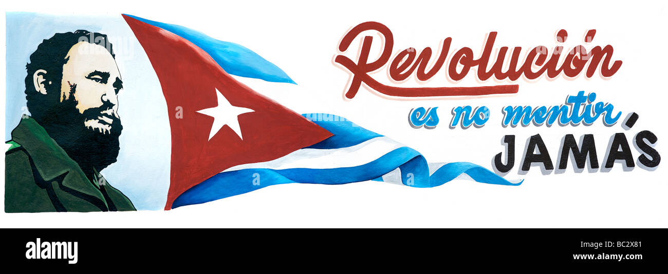 Revolutionary billboard REVOLUTION IS NO LIE, NEVER. Cuban socialism. Fidel Castro CUBA Stock Photo