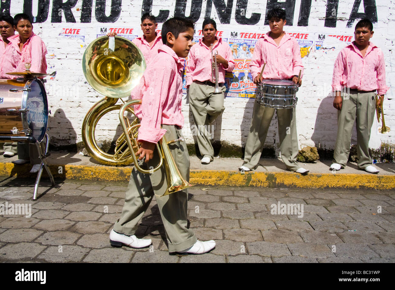 Brass band in Paracho, Michoacan, Mexico. Stock Photo