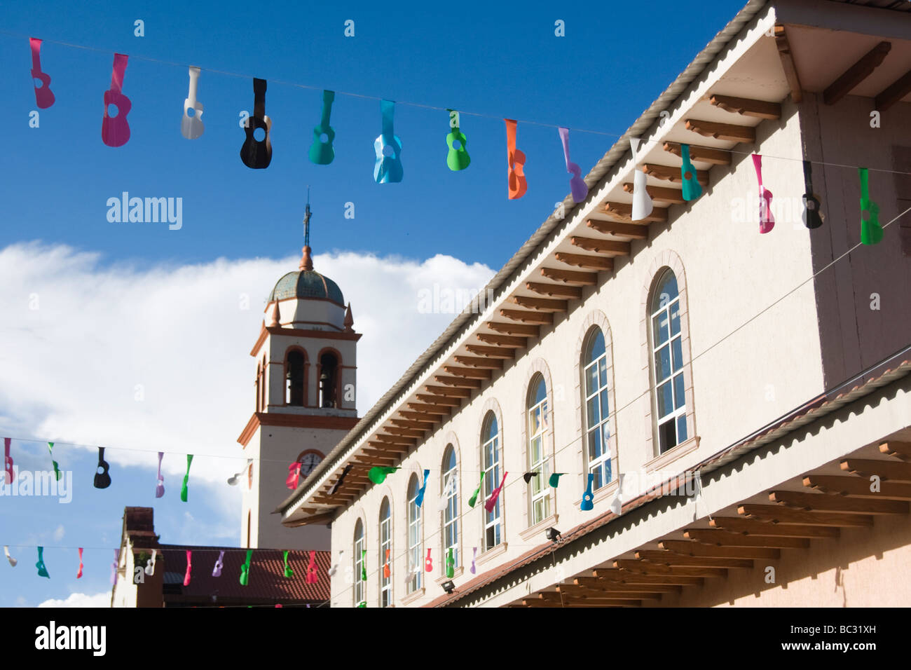 Guitar decorations for the International Guitar Festival in Paracho, Michoacan, Mexico. Stock Photo