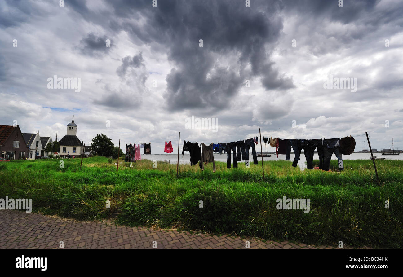 Laundry outside in a small Dutch village near Amsterdam in the