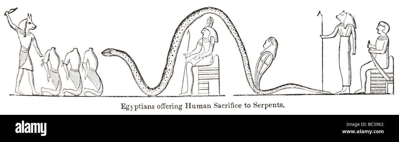 egyptians offering human sacrifice to serpents Stock Photo