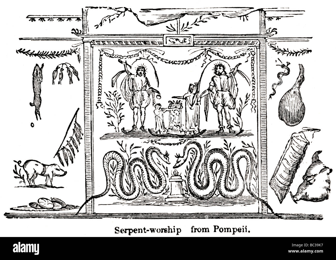 serpent worship from pompeii Stock Photo