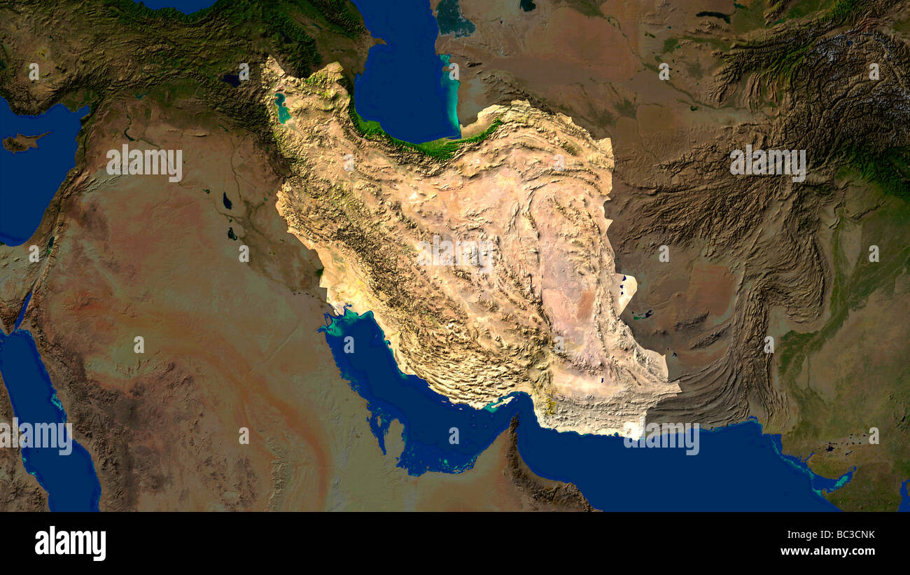 satellite image of iran with surrounding countries darkened Stock Photo ...