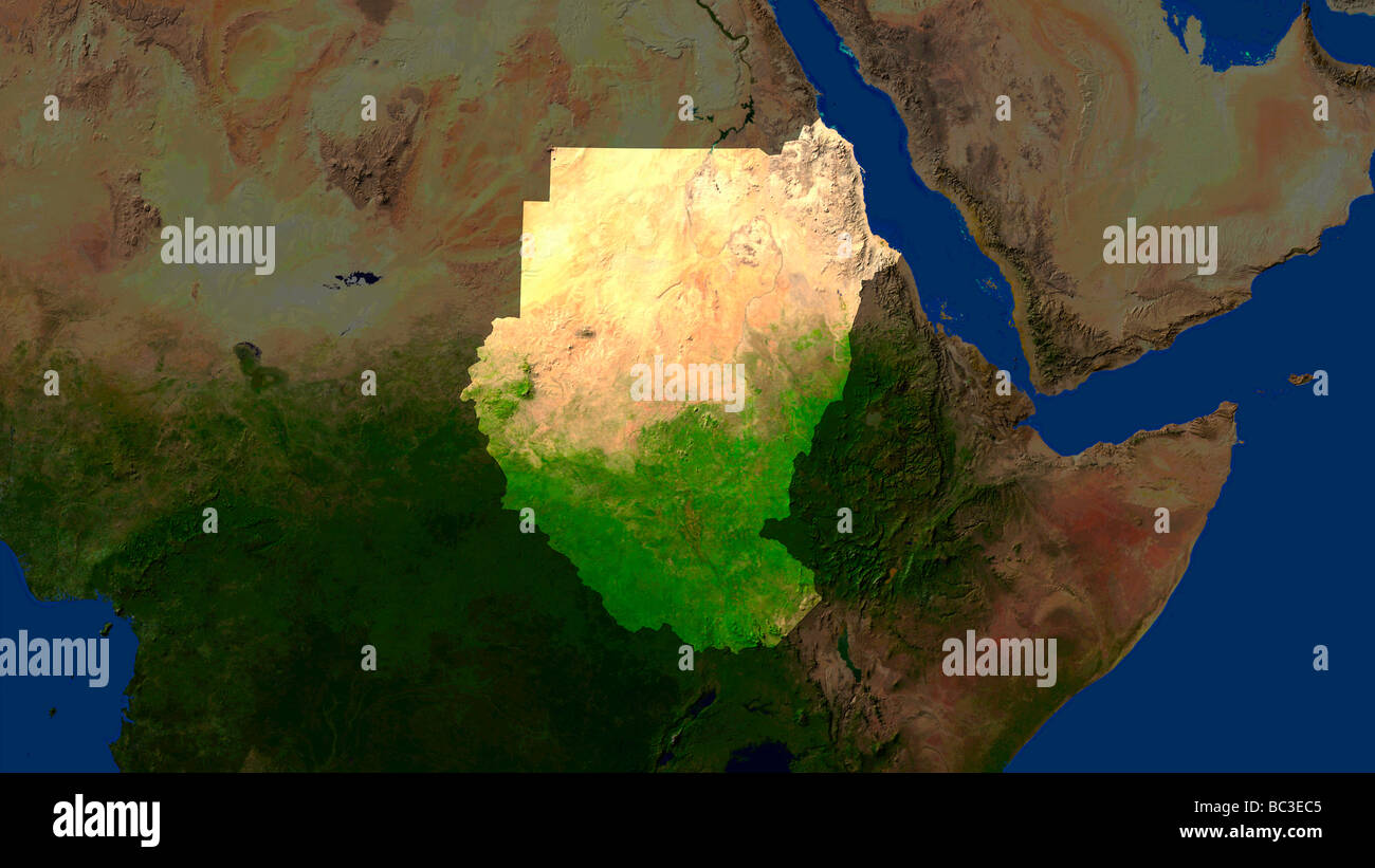 satellite image of the sudan with surrounding countries darkened Stock ...