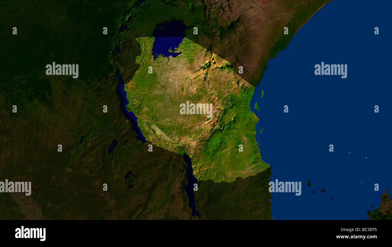 satellite image of tanzania with surrounding countries darkened Stock ...