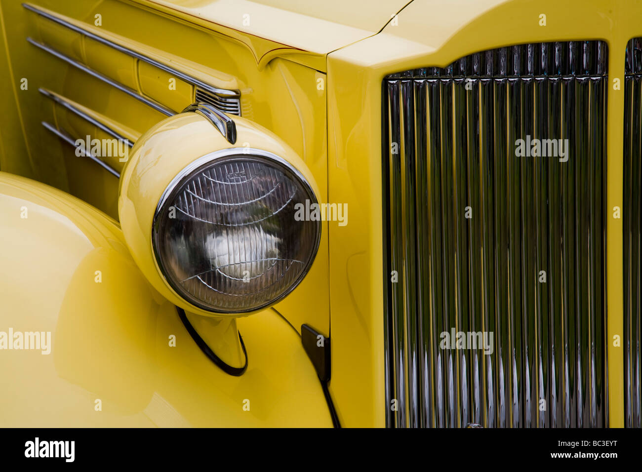 Detail of headlight and Front Grill of a 1935 Packard 1207 Convertible Sedan