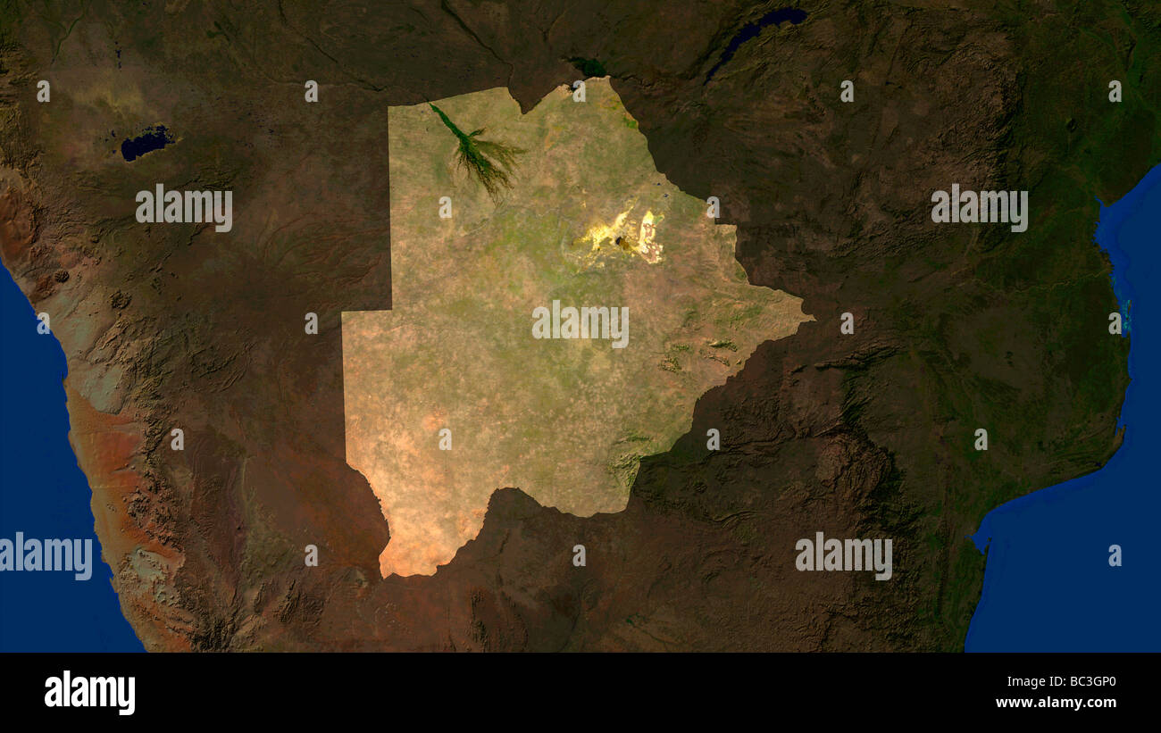 Satellite Map Of Botswana Satellite Image Of Botswana With Surrounding Countries Darkened Stock Photo  - Alamy