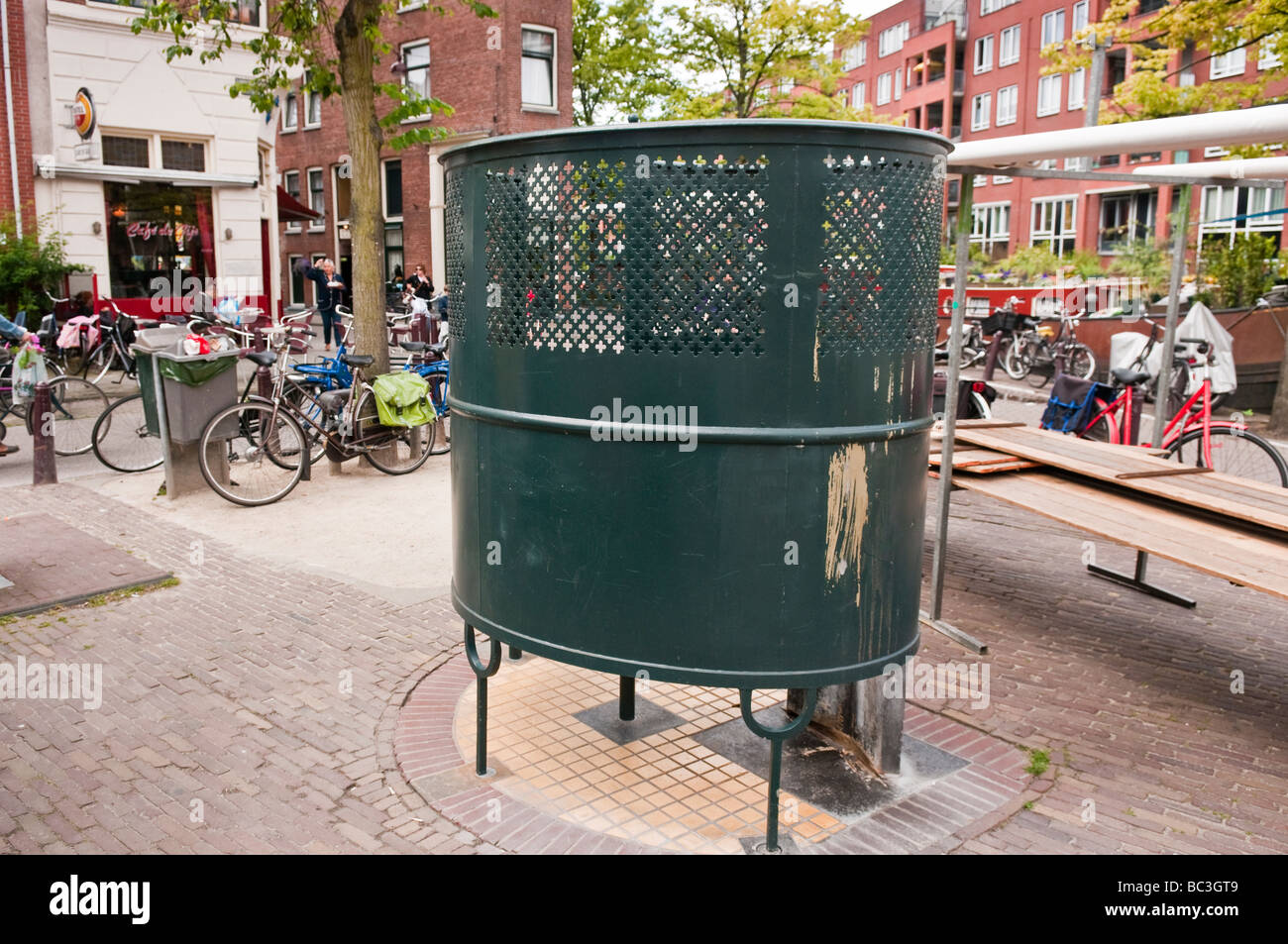 Green oldfashioned street urinal in Amsterdam Stock Photo Alamy