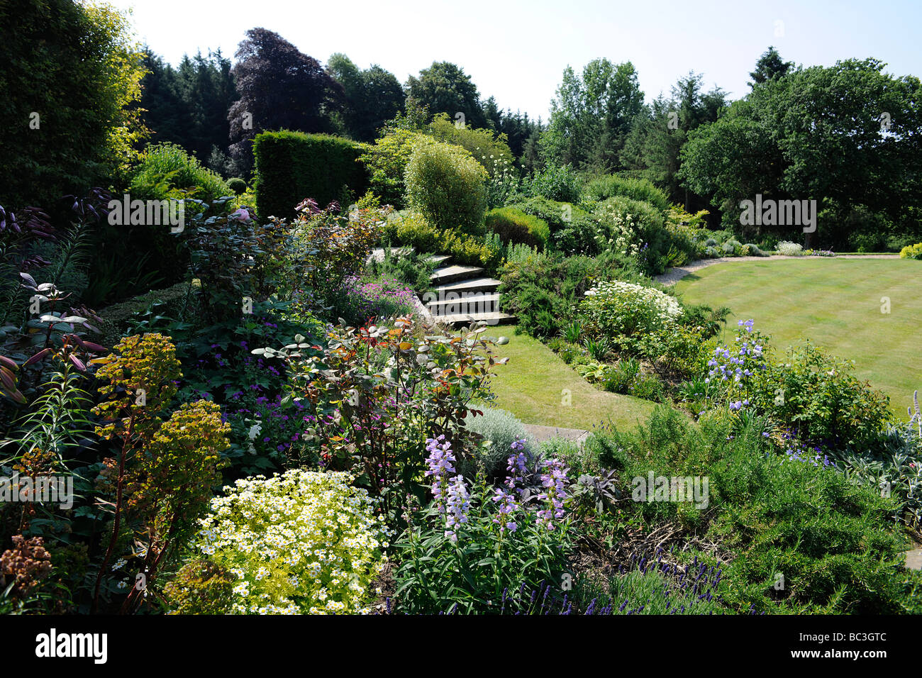 Landscaped English Garden in Somerset, UK Stock Photo