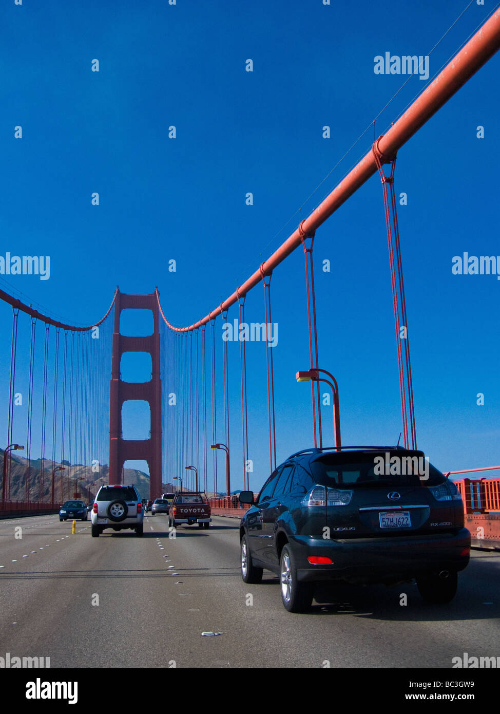 Traffic on the Golden Gate Bridge. Stock Photo