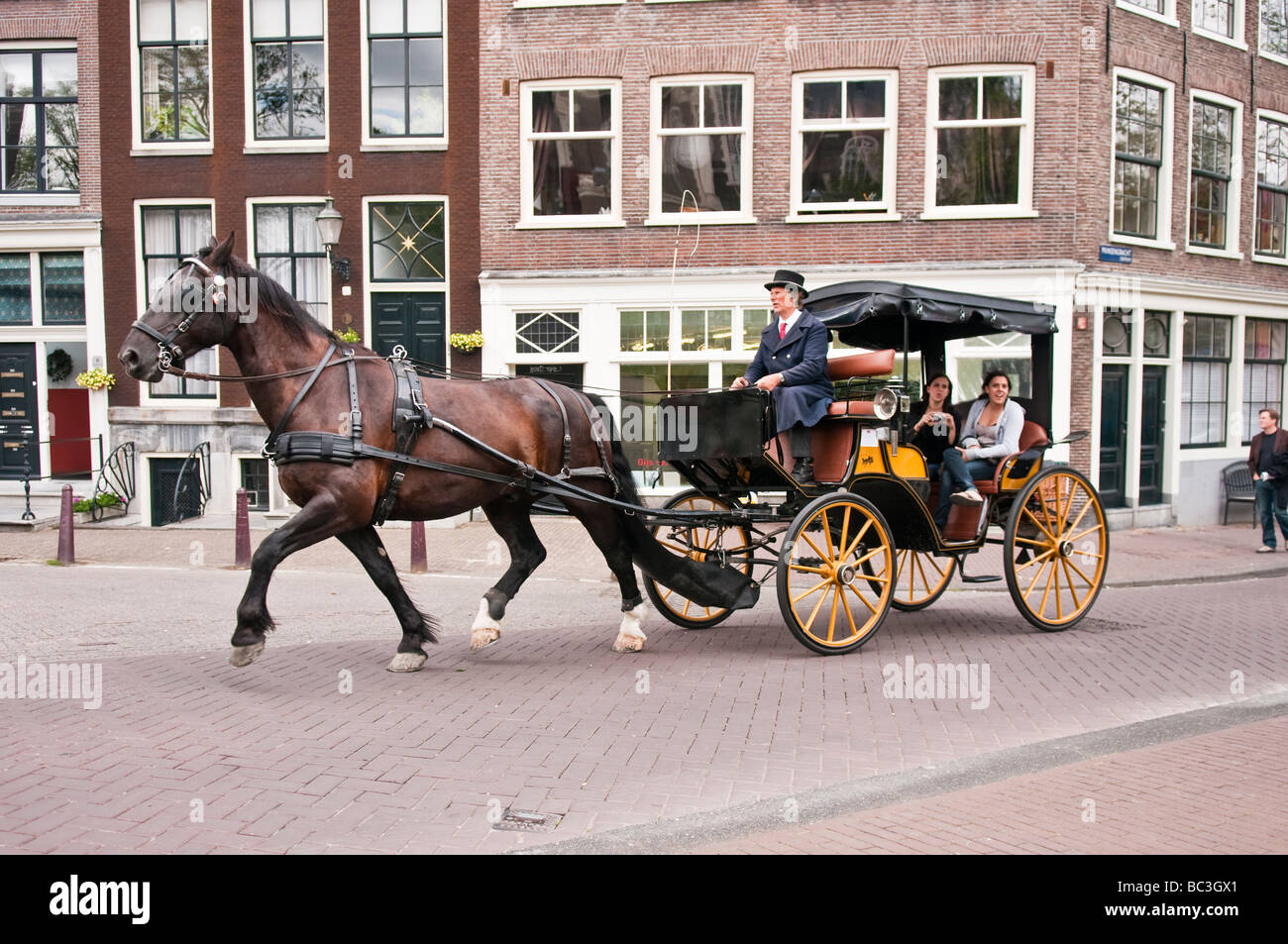 Horsedrawn carriage in Amsterdam - can be hired out for city tours Stock Photo