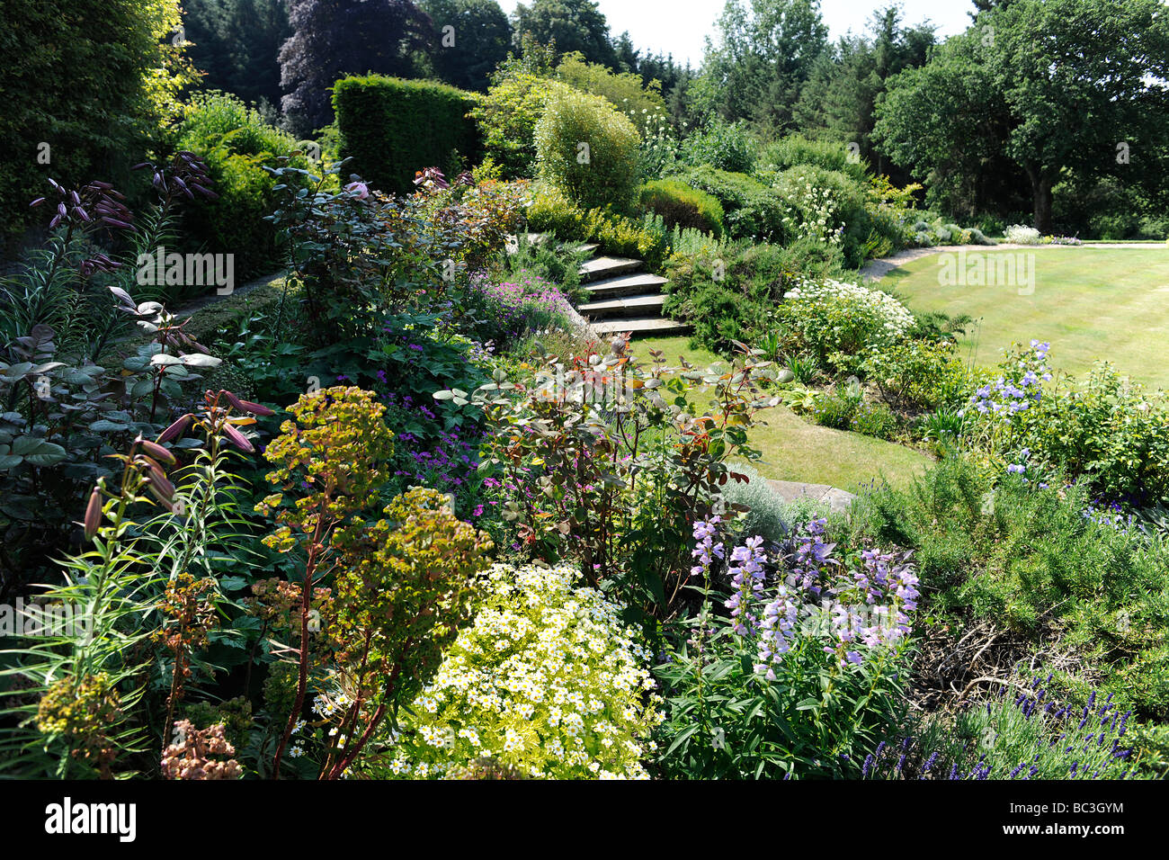 Landscaped English Garden in Somerset, UK Stock Photo