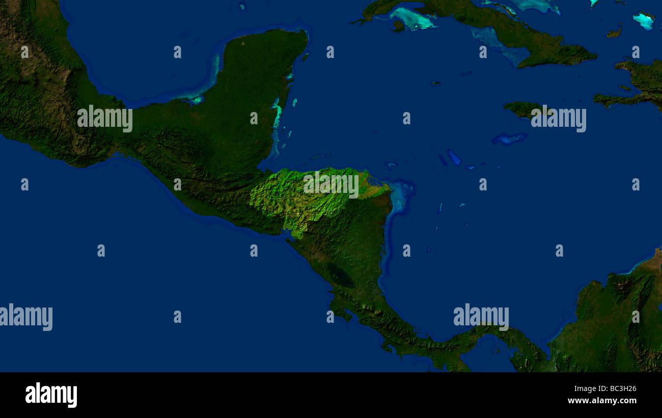 satellite image of honduras with surrounding countries darkened Stock Photo