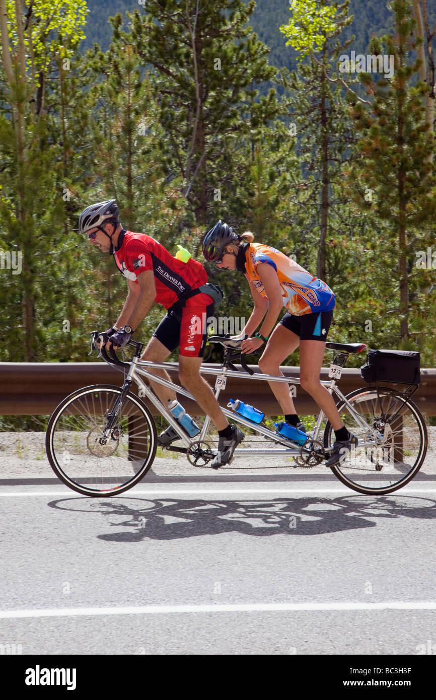 Cyclists riding on Highway 50 over Monarch Pass in Colorado during the ...