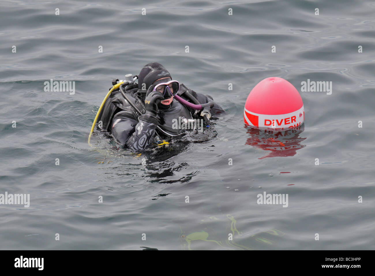 Female Scuba diver practicing safety measures on surface Victoria