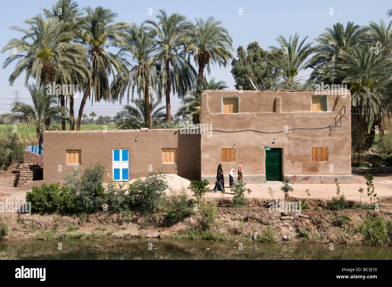 Nile River Egypt Farm Farmer agriculture field old village Stock Photo