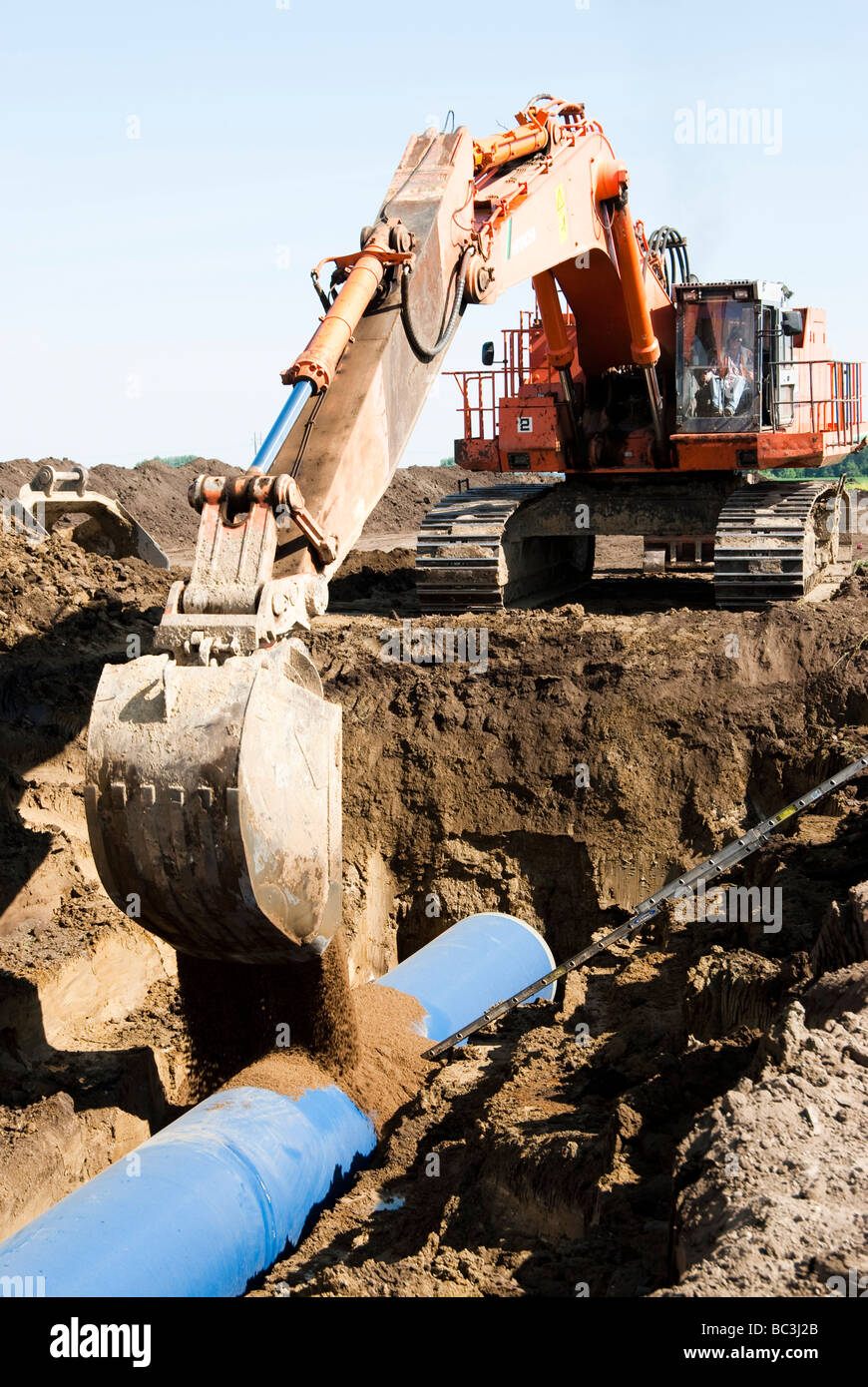 Water pipe being laid at the Louis Clark Regional Water System pipeline