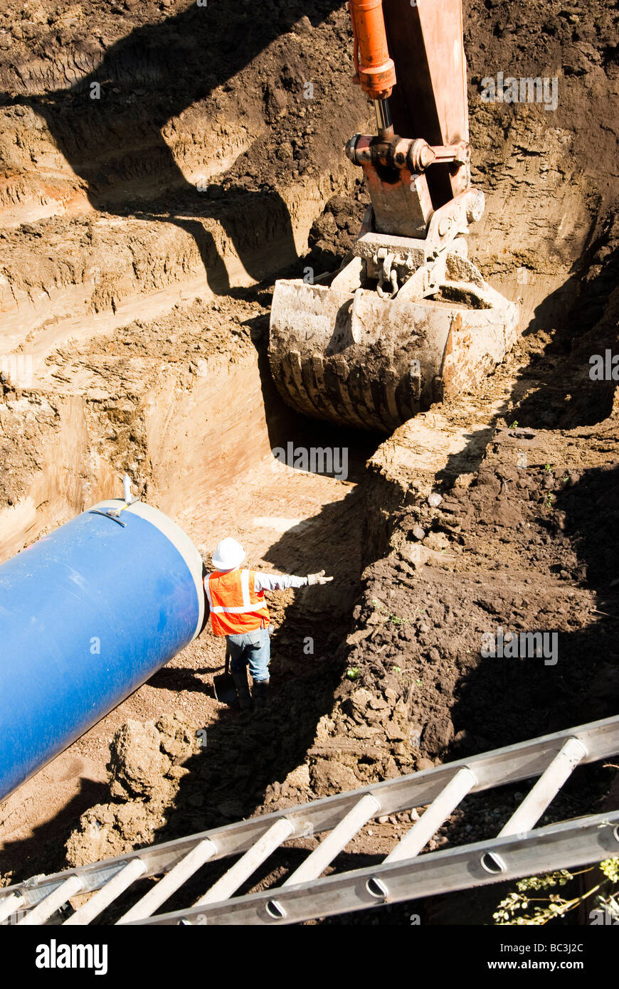 Water pipe being laid at the Louis Clark Regional Water System pipeline