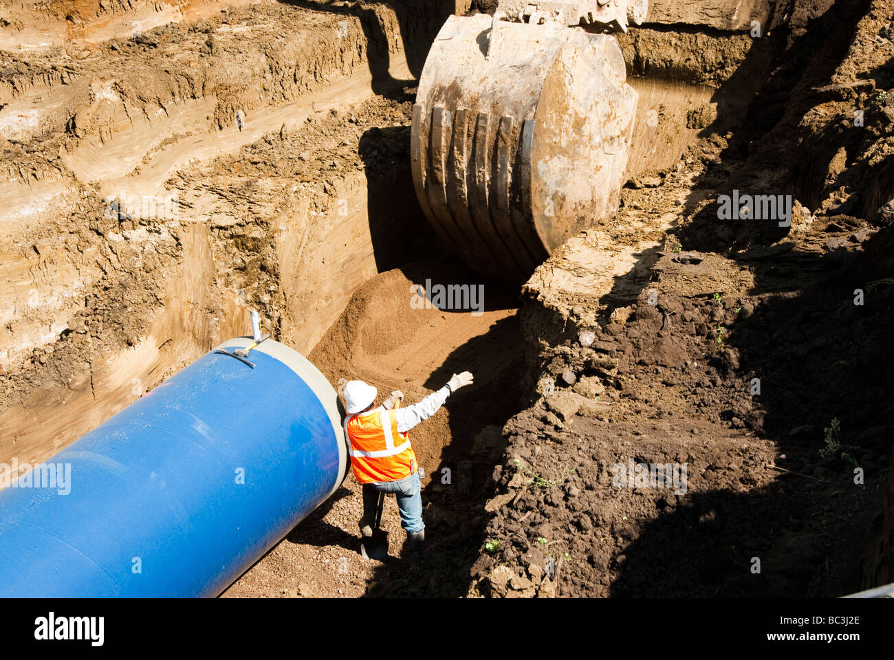 Water pipe being laid at the Louis Clark Regional Water System pipeline