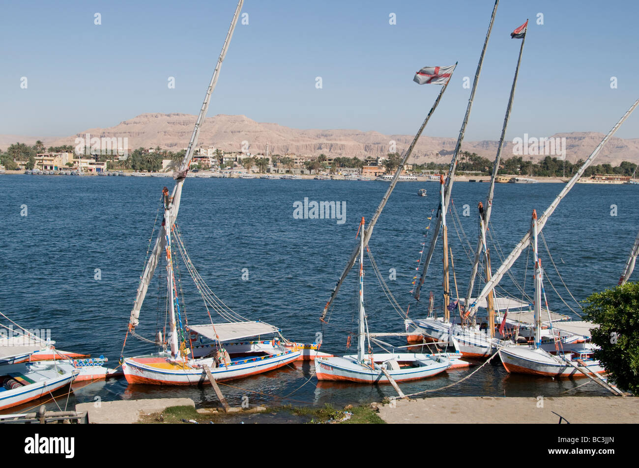 Luxor Thebes Nile Egypt felucca sailboat cruise Stock Photo