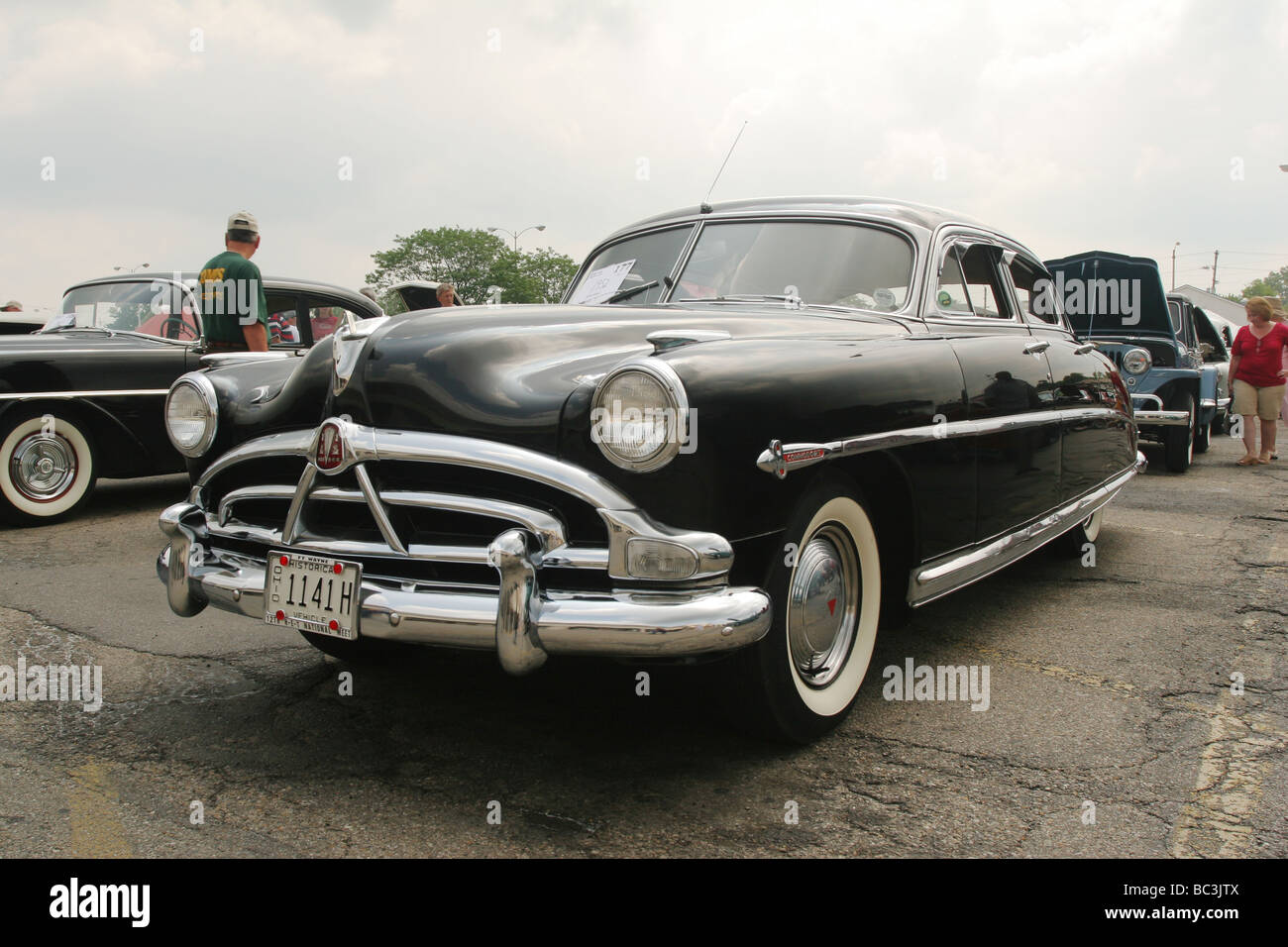 Auto 1952 Hudson Commodore 8 with 4 Doors Car Show at Hamilton Ohio Note paper on front window Stock Photo