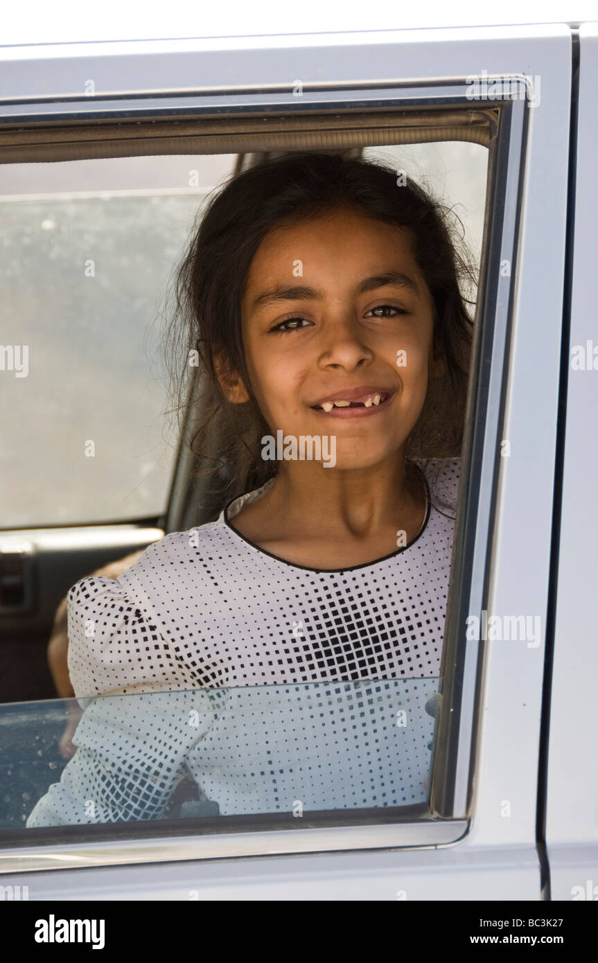Omani girl in a car Al Dakhiliyah region Sultanate of Oman Stock Photo