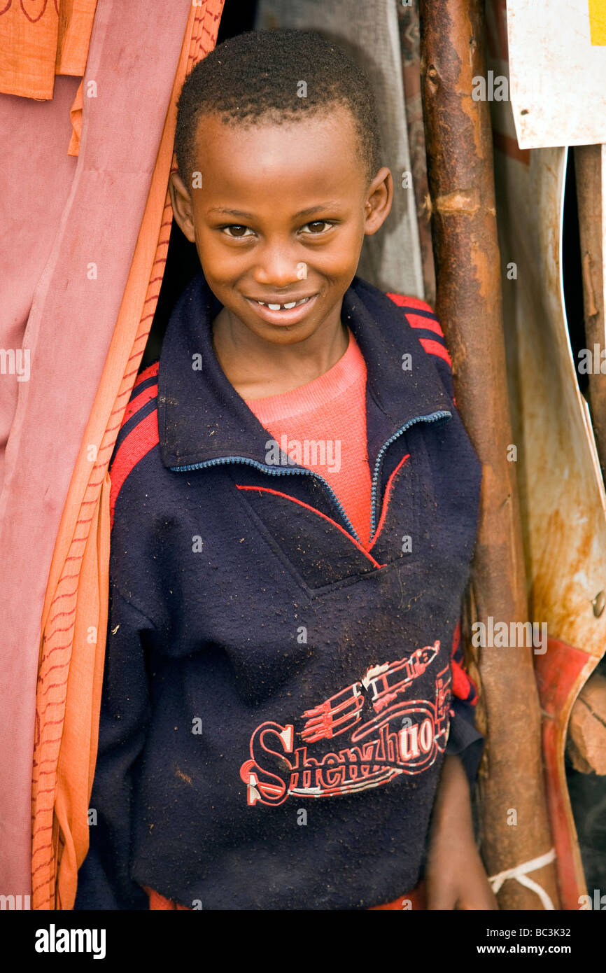 Young boy smiling - Deep Sea Slum - Nairobi, Kenya Stock Photo