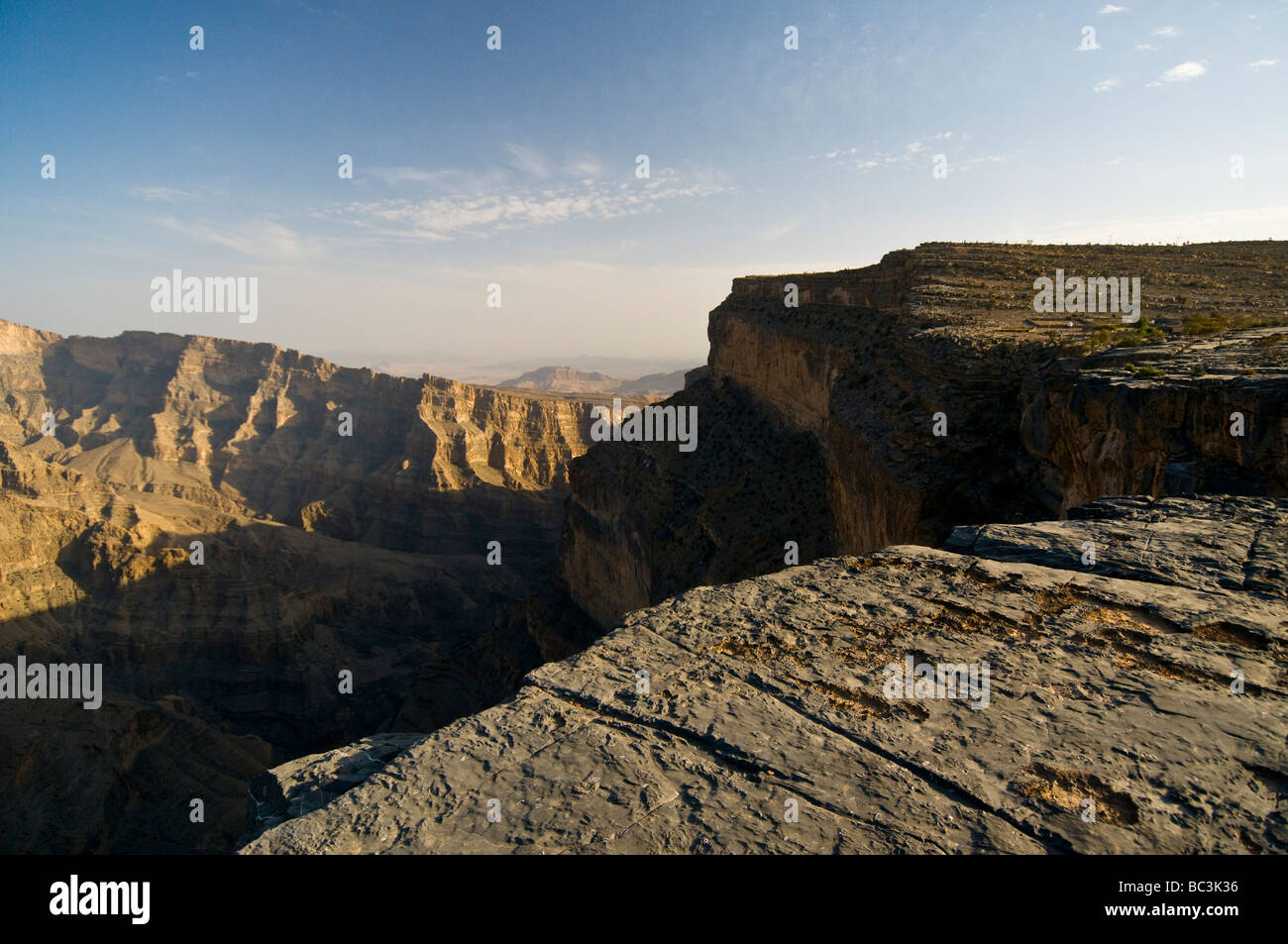 Jabal Shams Canyon in Al Jabal Al Akhdar area Oman Stock Photo