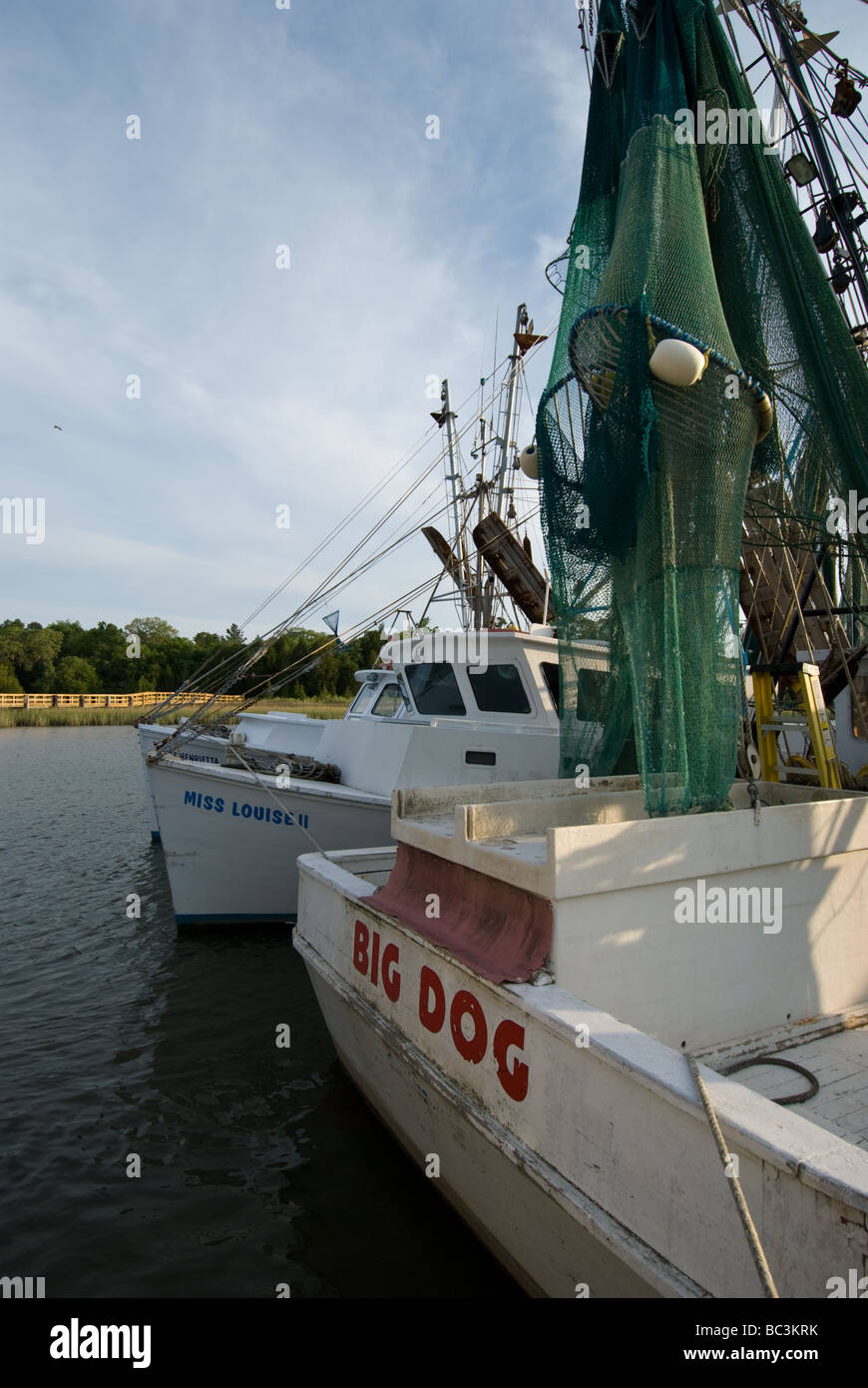 Part of the shrimp boat fleet of McClellanville, South Carolina Stock