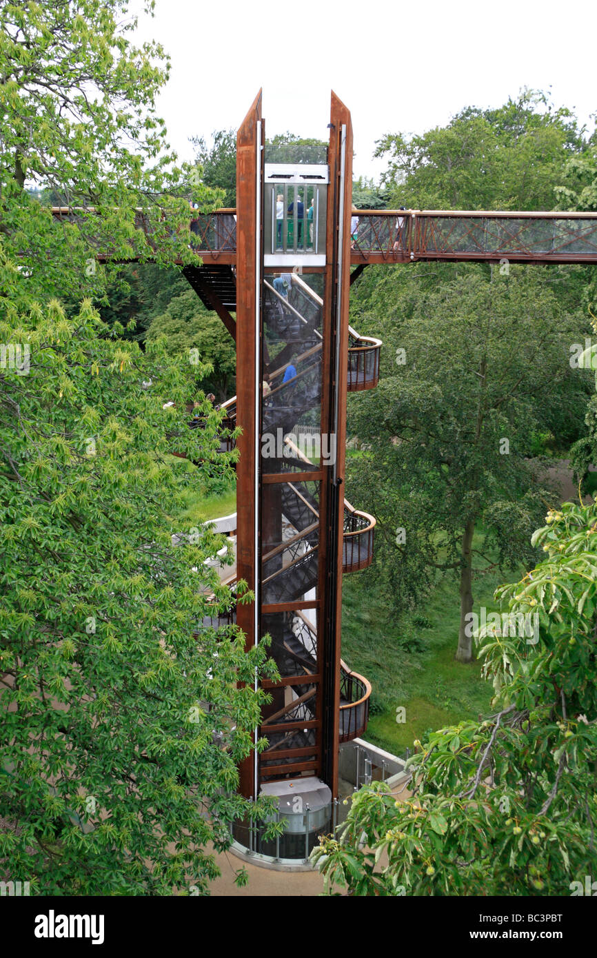 The tree-like Xstrata treetop walkway, 18m above the ground in the Royal Botanic Gardens, Kew, England. Stock Photo