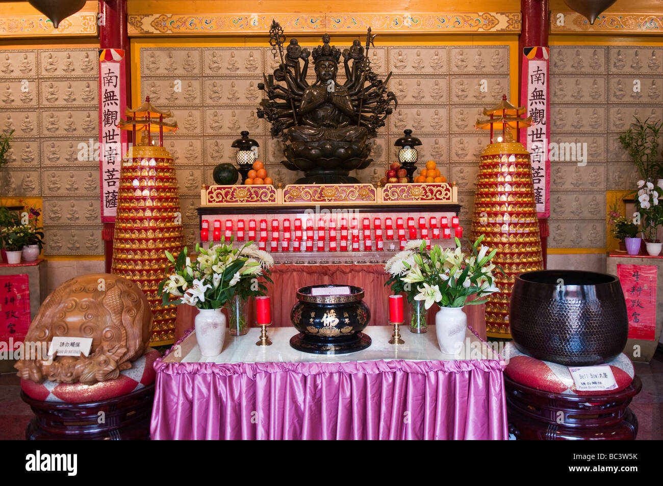Candles burning at the altar of the Chinese Buddhist Temple, Fo Guang