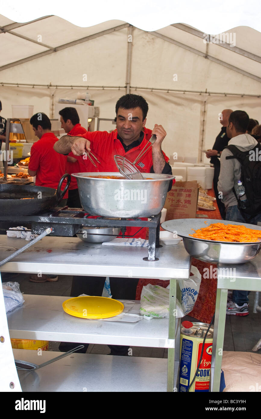 Outside catering tent at festival event Stock Photo