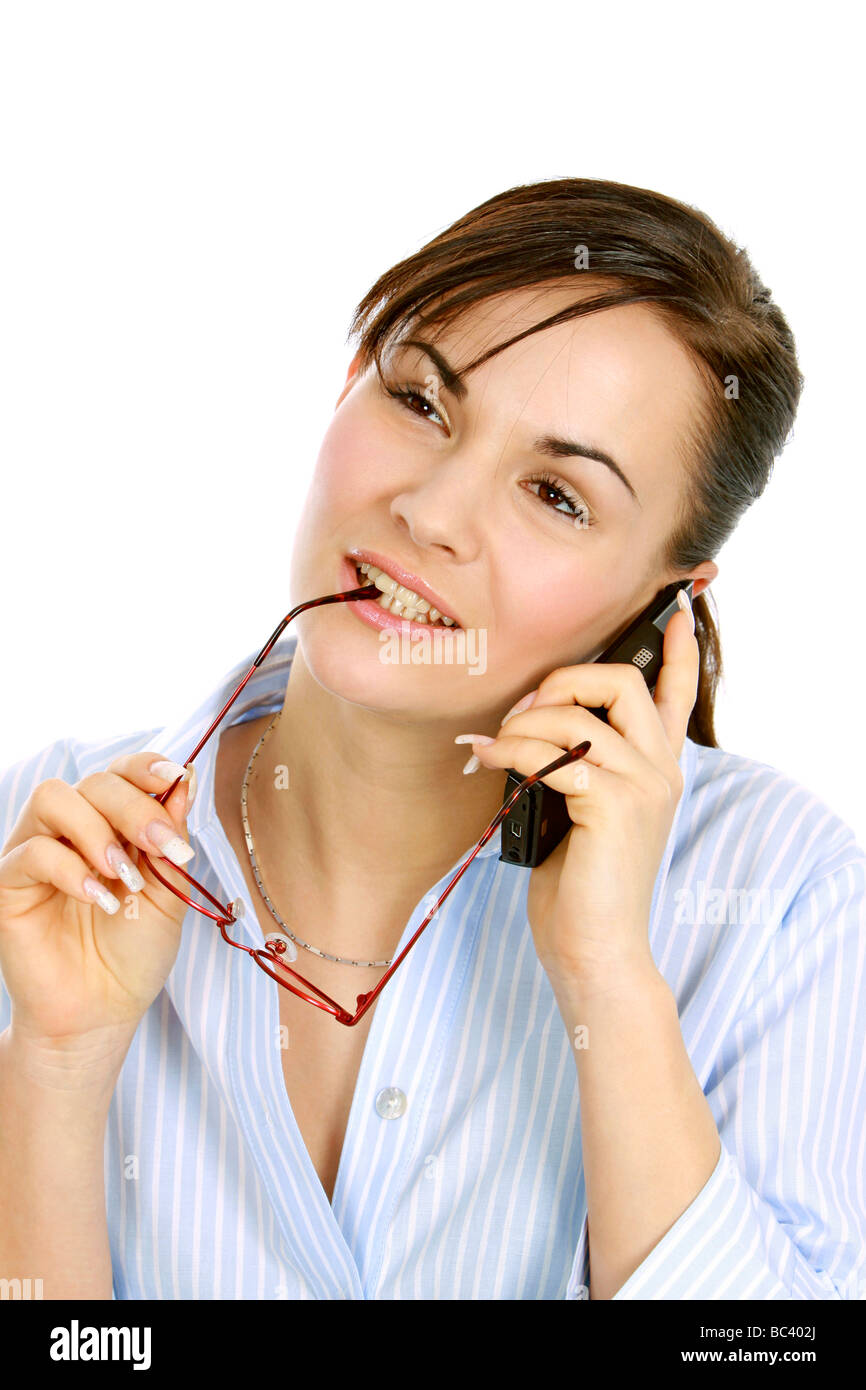 Geschaeftsfrau telefoniert mit dem Handy business woman with mobile Stock Photo