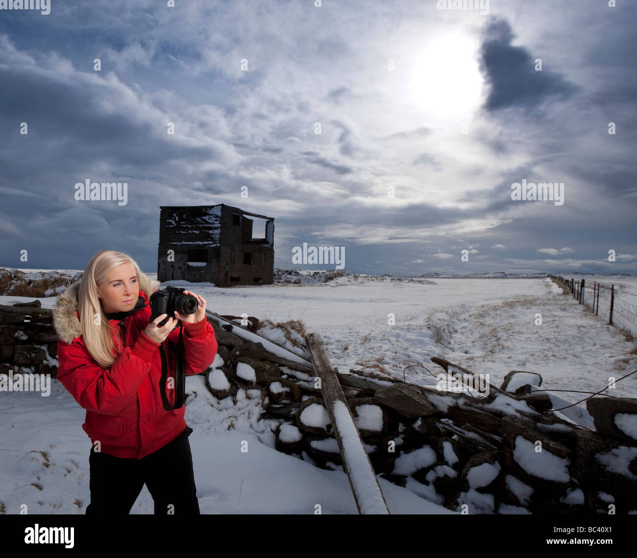 Teenager Photographer, Hornafjordur, Iceland Stock Photo
