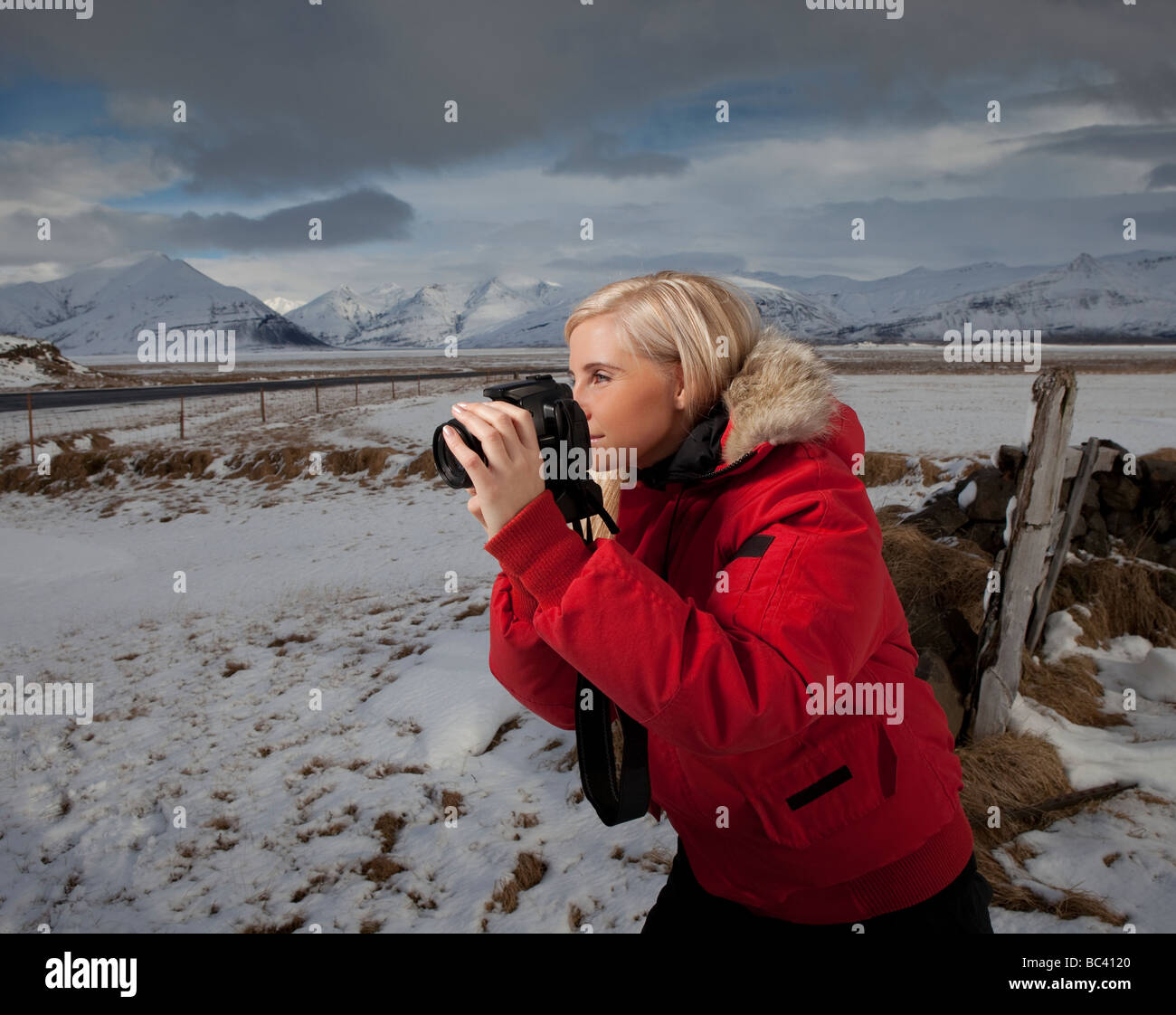 Teenager Photographer, Hornafjordur, Iceland Stock Photo