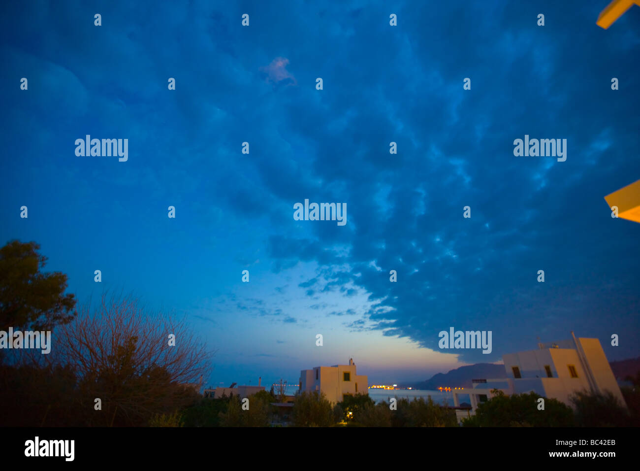 Nightfall in Pefkos Rhodes Greece Stock Photo