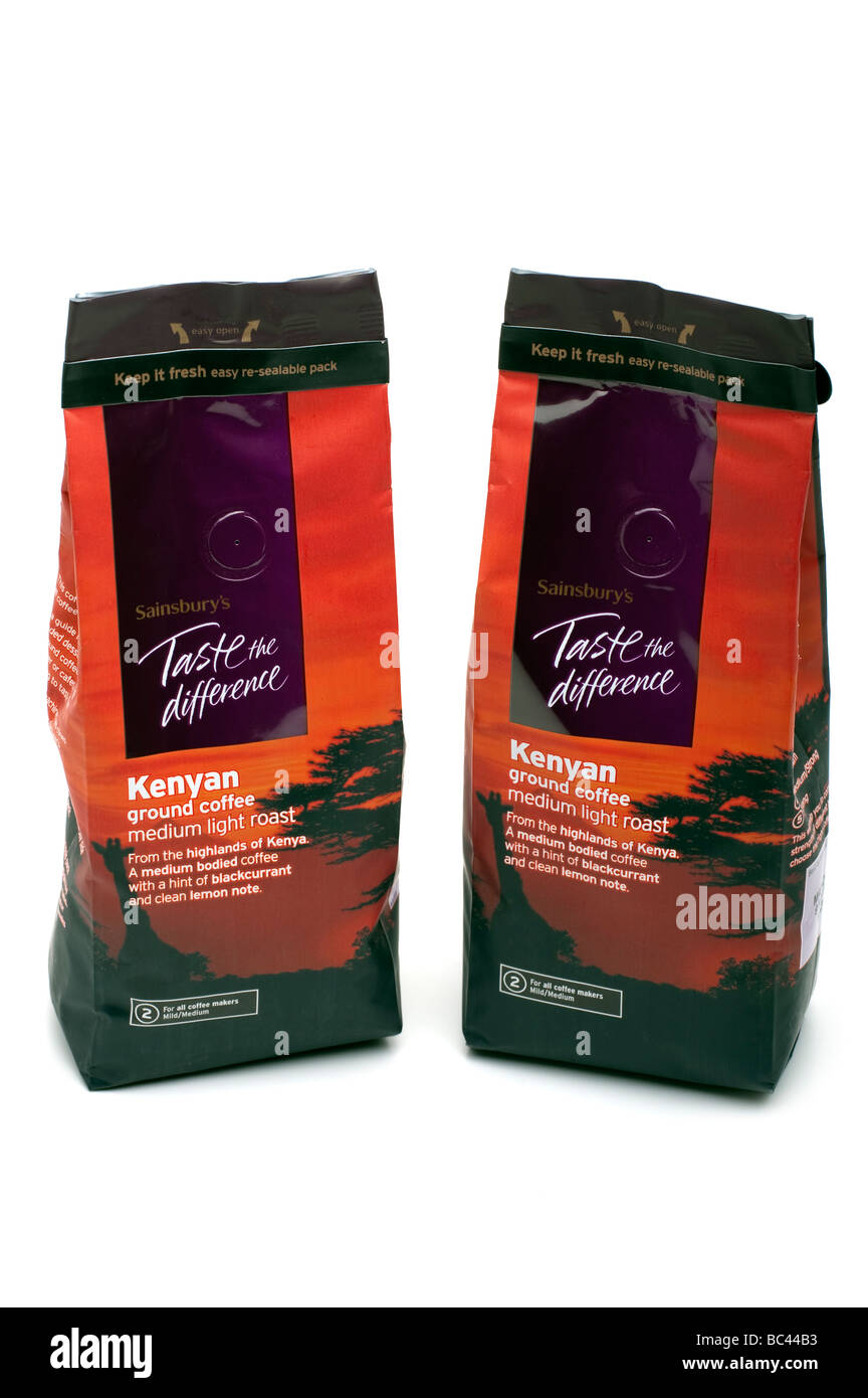 Two 227 grams of Kenyan ground roast medium light coffee Stock Photo