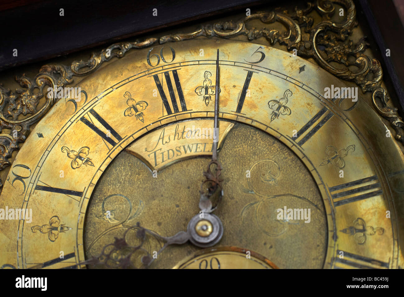 Antique Grandfather Clock face, UK Stock Photo Alamy