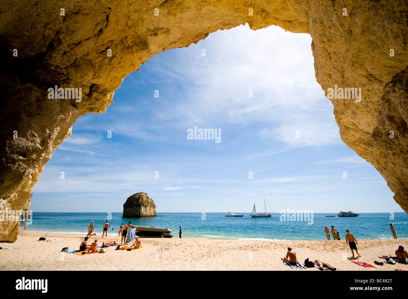 Idyllic wild beach in summertime. Algarve, Portugal. Stock Photo