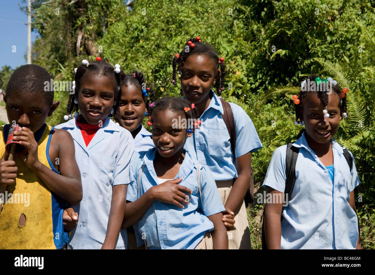 Dominican Republic - North Coast - Samana Peninsula - Schoolgirls Stock Photo