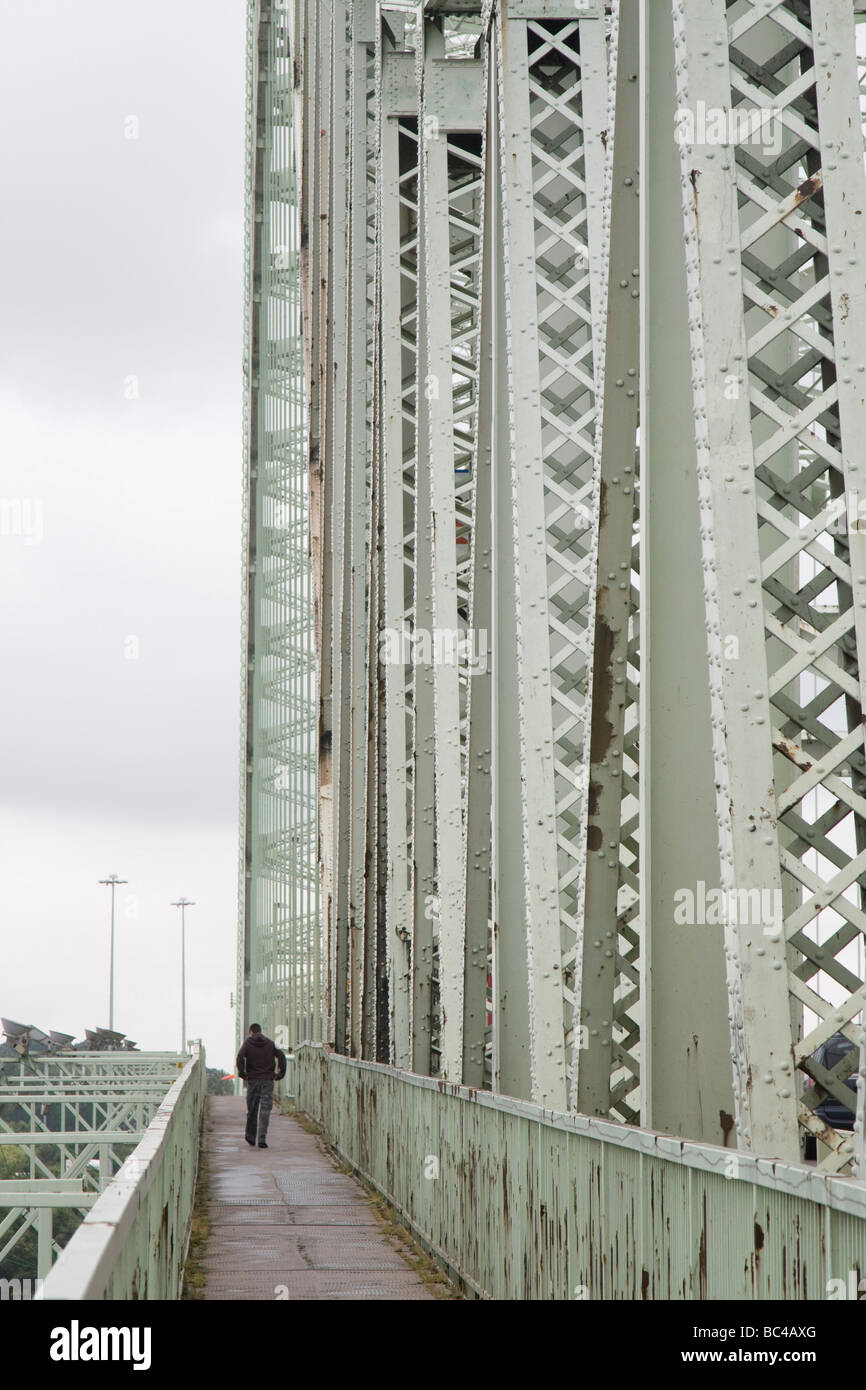 Silver Jubilee Bridge crosses the River Mersey and the Manchester Ship Canal at Runcorn Gap between Runcorn and Widnes Cheshire. Stock Photo