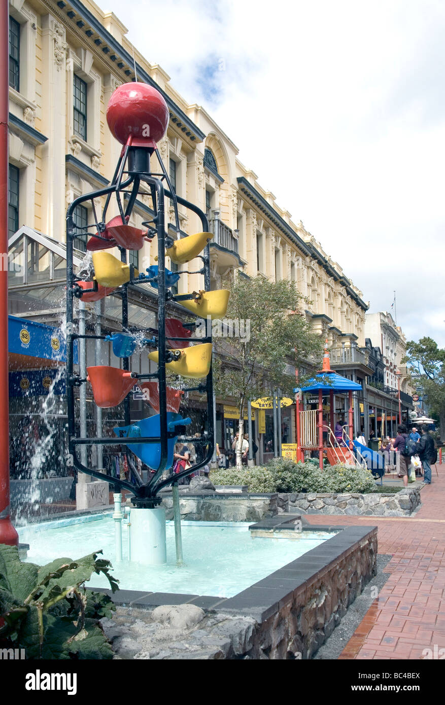 Wellington North Island: Bucket fountain in Cuba Street Mall, a ...