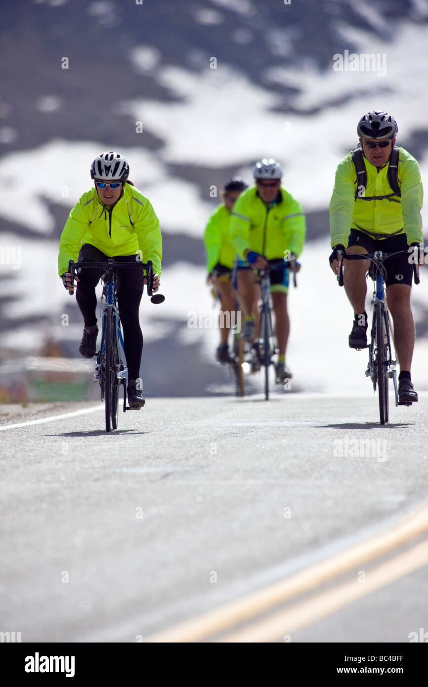 Cyclists riding down from Independence Pass in Colorado during the ...