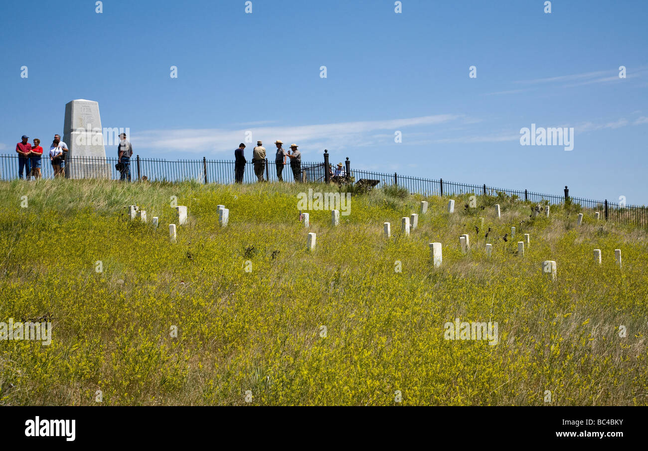 Montana, USA: View uphill to the site of Custer's Last Stand and the battle of the Little Bighorn and Custer's grave. Stock Photo