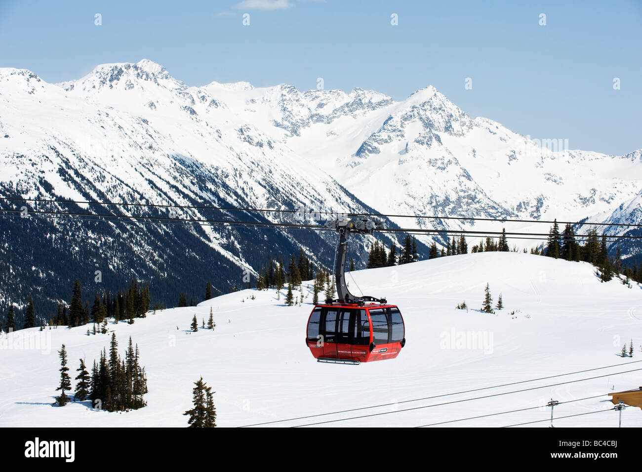 BC Whistler snow resort cable car mountain peak Stock Photo - Alamy