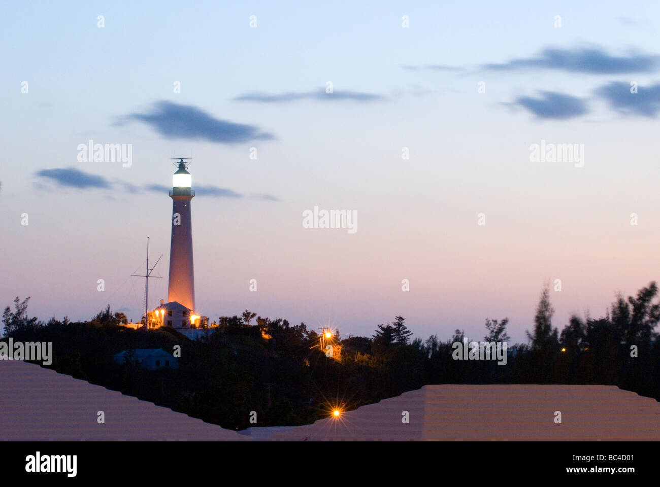 The Gibbs Hill Lighthouse at dusk Bermuda Southampton Parish Southampton Bermuda. Stock Photo