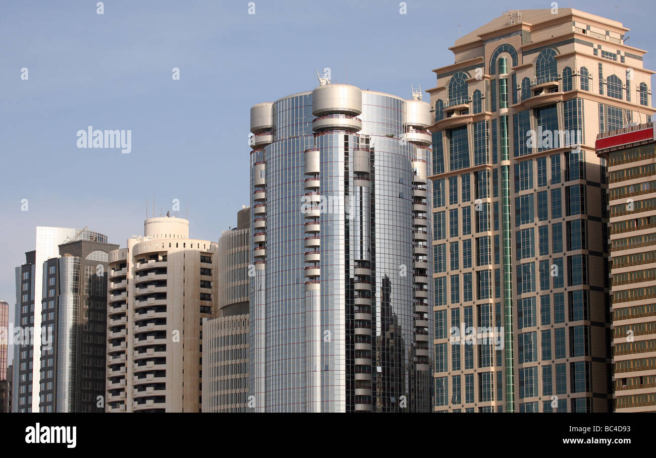 A row of modern skyscrapers, Abu Dhabi city, UAE Stock Photo