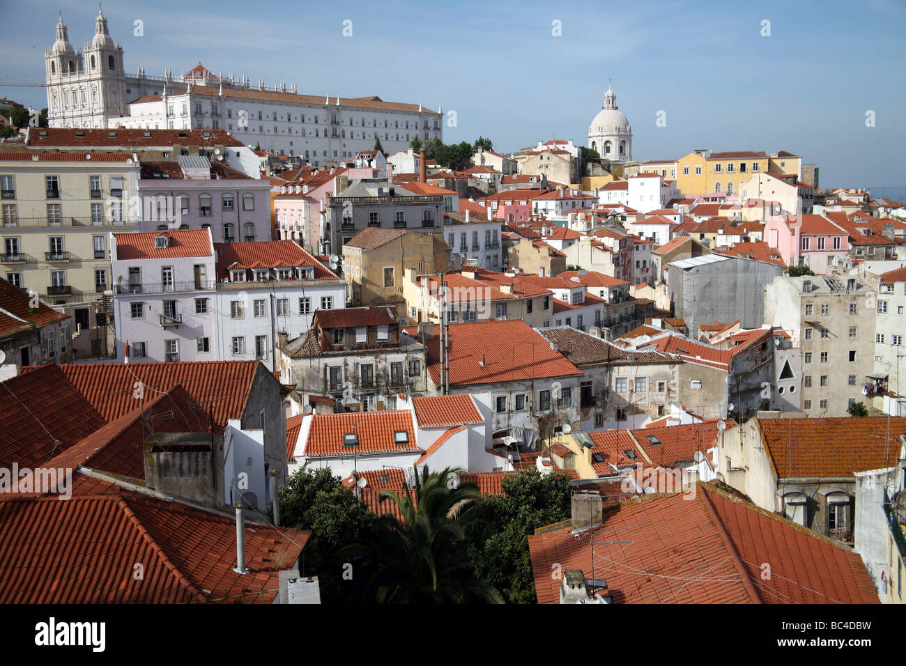 Low aerial view from the Hill of Alfama neighbourhood in Lisbon Stock Photo