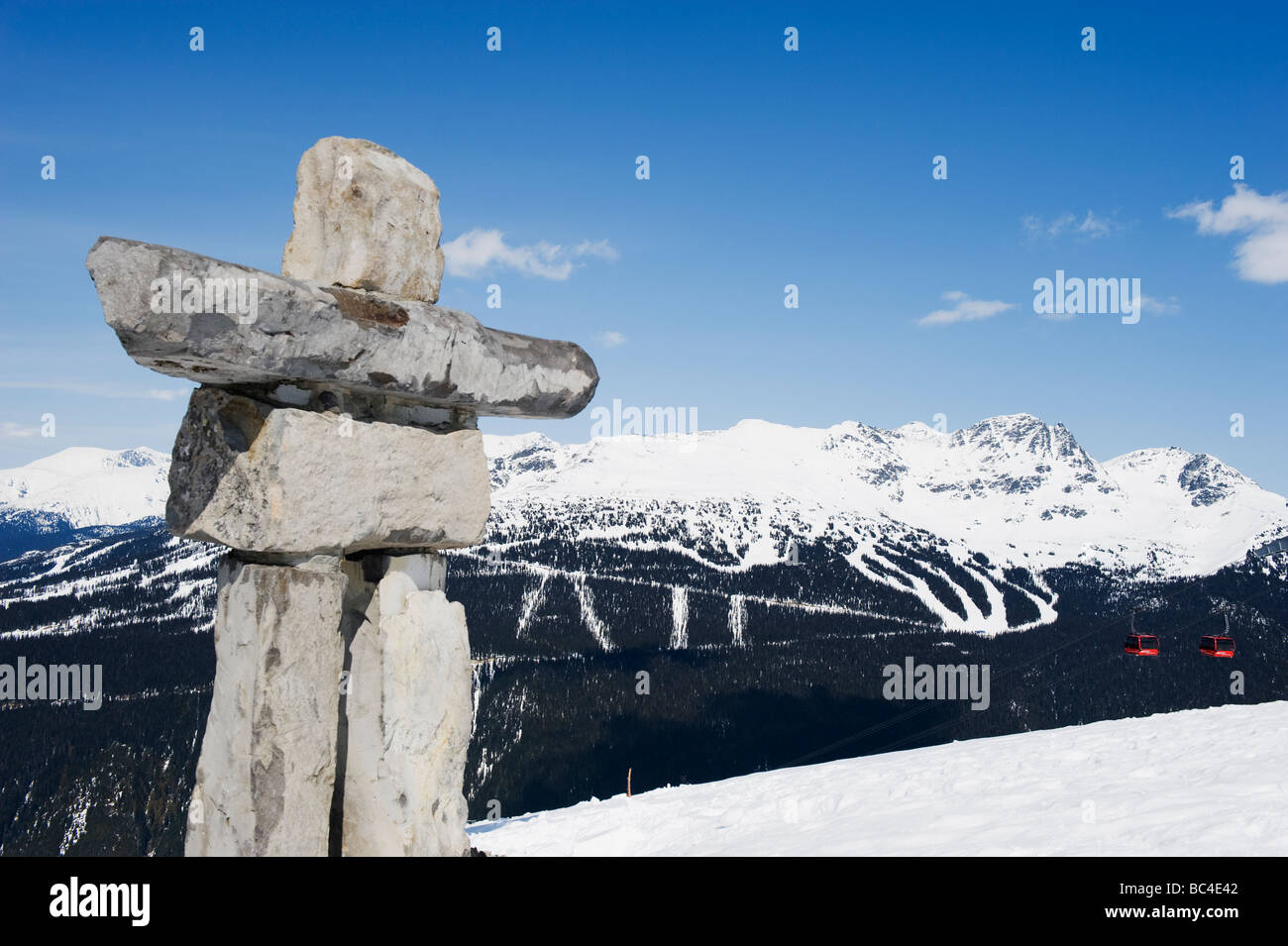 an Inuit Inukshuk stone statue Whistler mountain resort venue of the